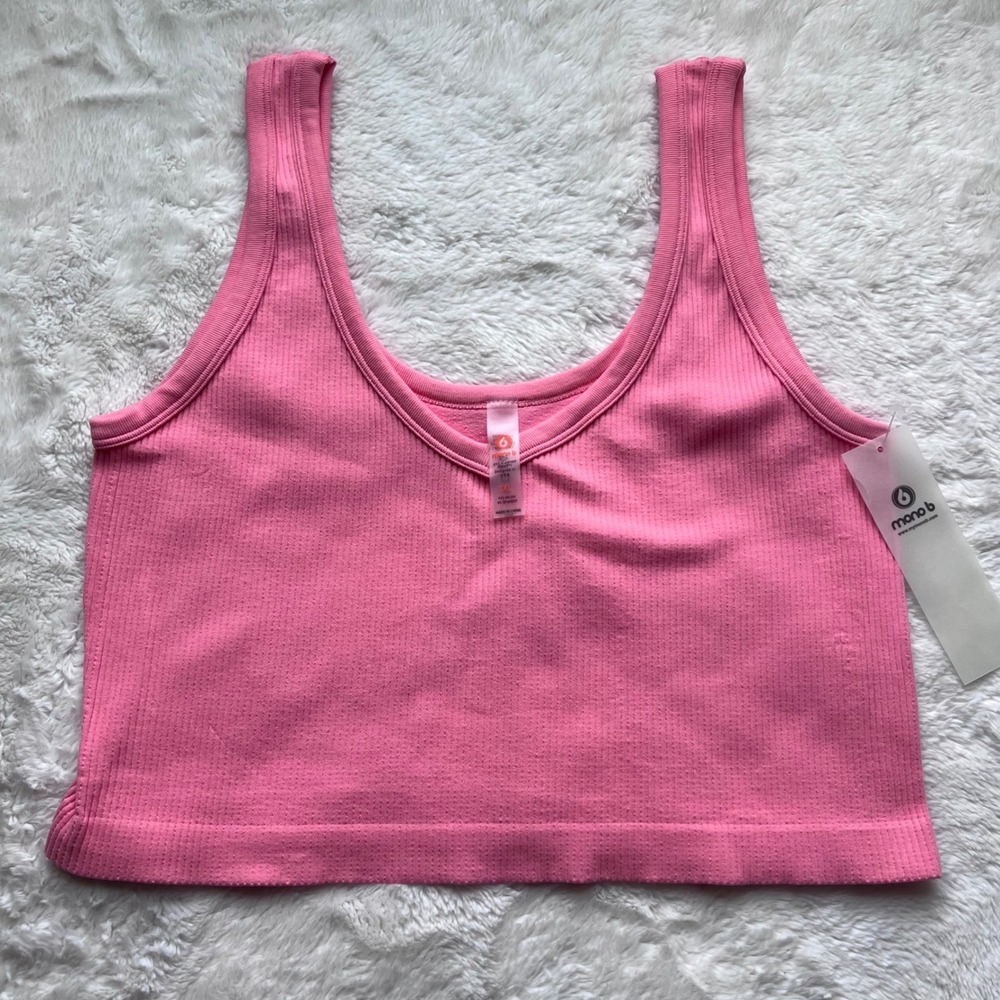 Mono B Pink Seamless Ribbed Crop Top Tank AT-A0815BNP Size 3XL Plus Size Womens